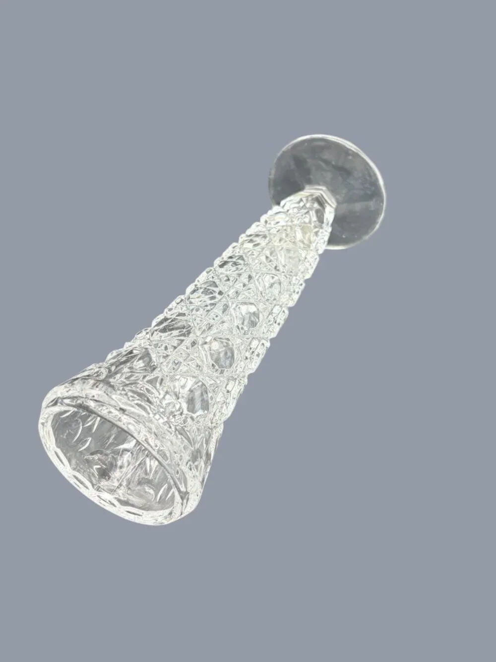 Vintage Indiana Glass Royal Brighton Clear Crystal Bud Vase Diamond Cut Pressed